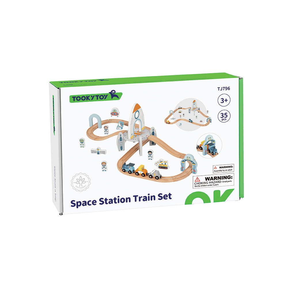 Pista Comboio Estação Espacial Madeira 35 pcs 3+